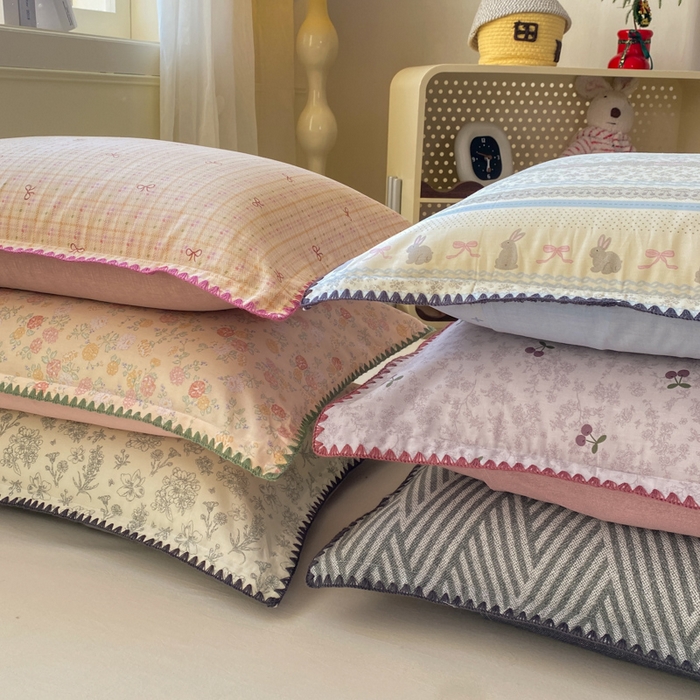 91家纺网 家纺一手货源 找家纺 浮光家居 2026新款全棉贝壳边纯棉单枕套系列2 夏日恋格粉