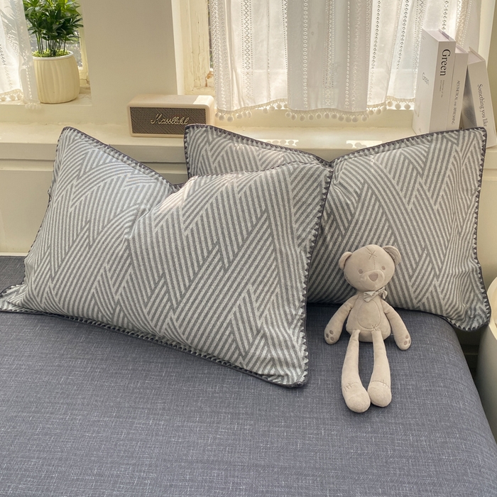 浮光家居 2026新款全棉贝壳边纯棉单枕套系列2 线韵时尚灰