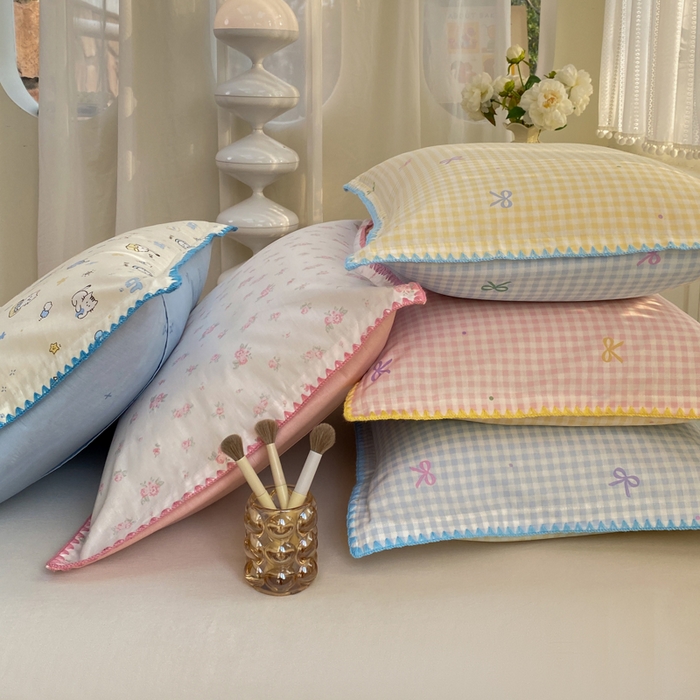 91家纺网 家纺一手货源 找家纺 浮光家居 2026新款全棉贝壳边纯棉单枕套系列2 夏日恋格粉