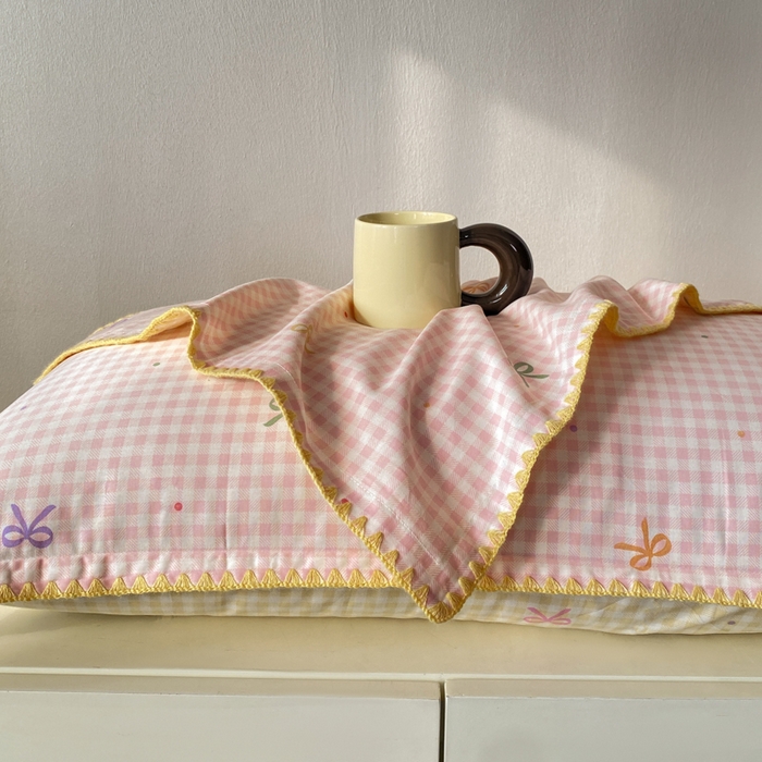 91家纺网 家纺一手货源 找家纺 浮光家居 2026新款全棉贝壳边纯棉单枕套系列2 夏日恋格粉