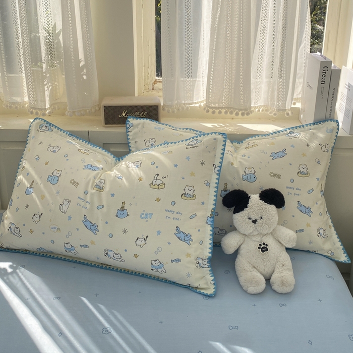 浮光家居 2026新款全棉贝壳边纯棉单枕套系列2 机灵猫