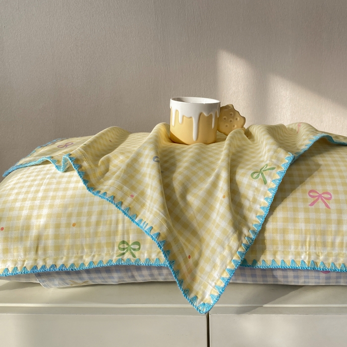 91家纺网 家纺一手货源 找家纺 浮光家居 2026新款全棉贝壳边纯棉单枕套系列2 夏日恋格黄