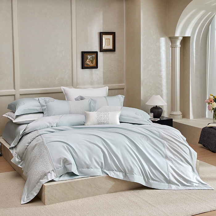 91家纺网 家纺一手货源 找家纺 （总）诗黛尔 2026春夏新款高精密长绒棉刺绣芙洛拉系列四件套（会员-20）