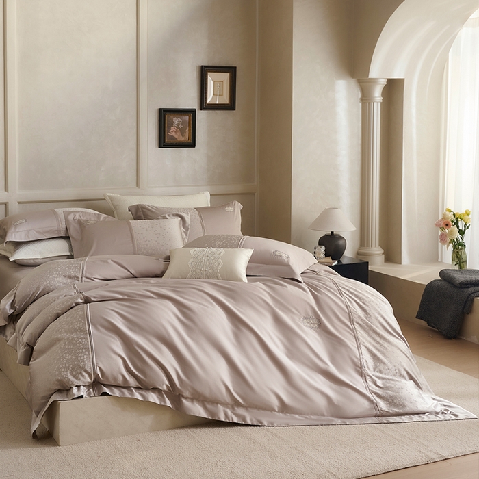 诗黛尔 2026春夏新款高精密长绒棉刺绣芙洛拉系列四件套（会员-20） 芙洛拉 都市灰