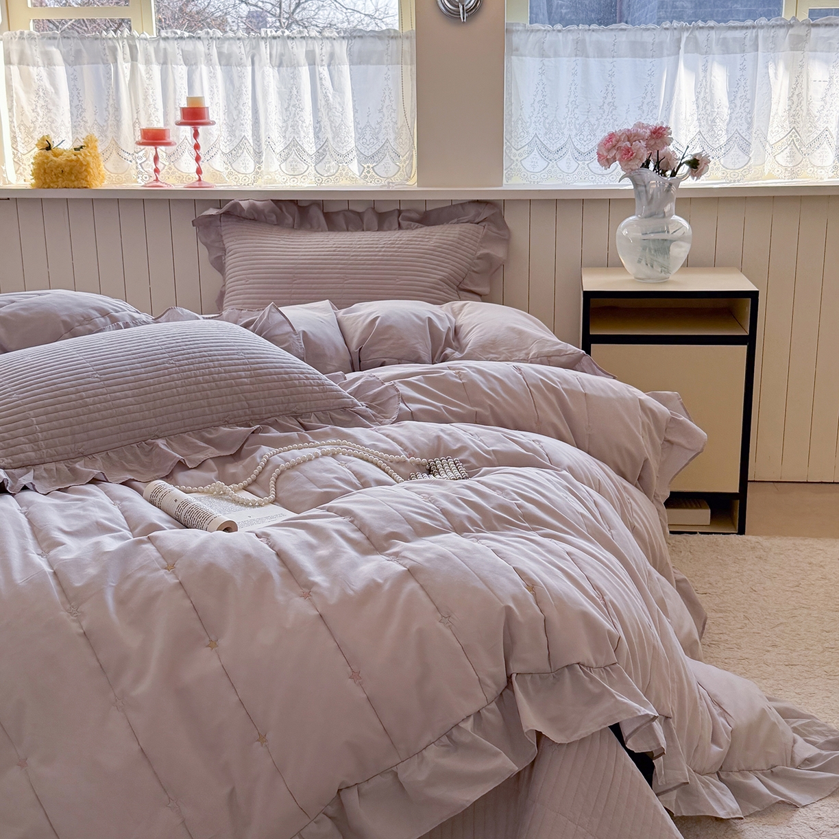 91家纺网 家纺一手货源 找家纺 （总）诗黛尔 2026春夏新款星空间双面60支水洗全棉床盖三件套/四件套