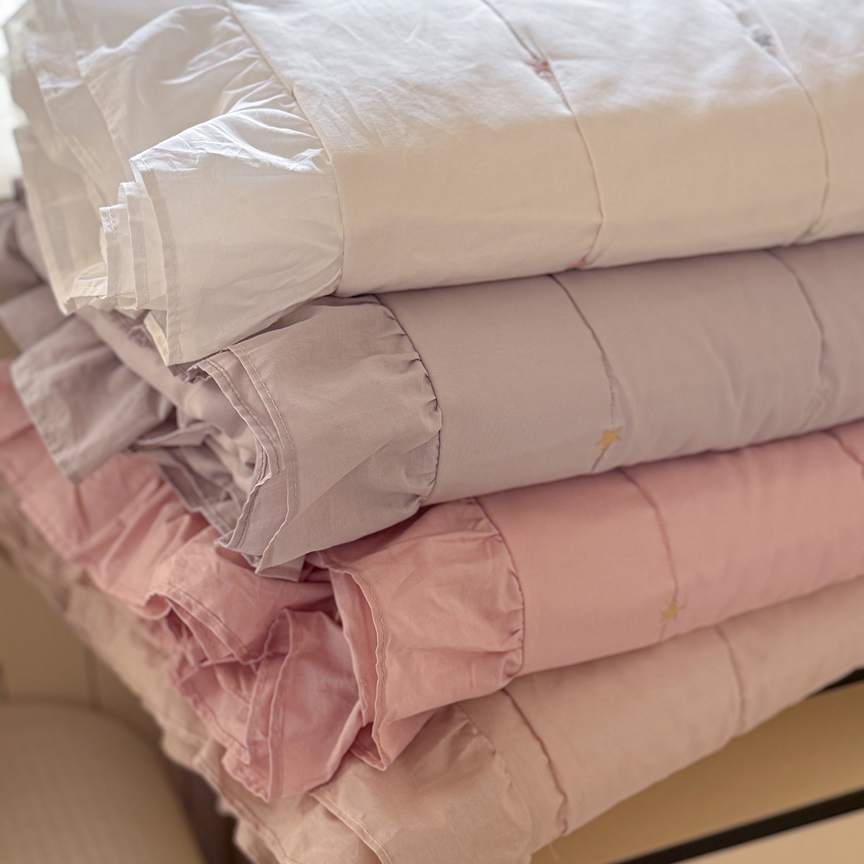 91家纺网 家纺一手货源 找家纺 诗黛尔 2026春夏新款星空间双面60支水洗全棉床盖三件套/四件套 组合