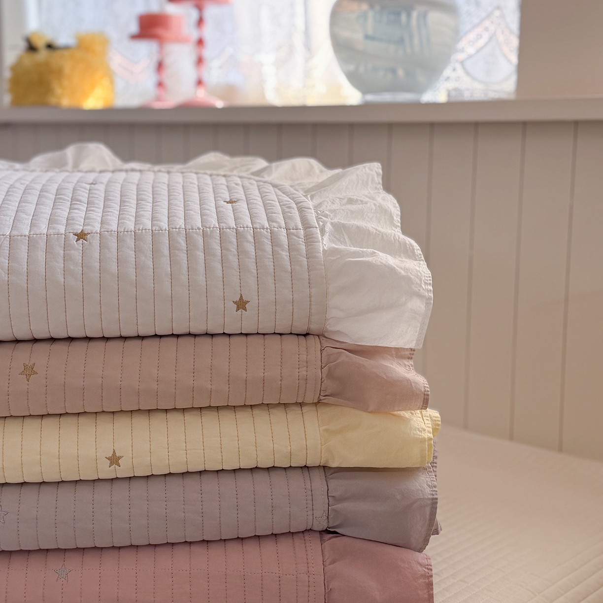 91家纺网 家纺一手货源 找家纺 诗黛尔 2026春夏新款星空间双面60支水洗全棉床盖三件套/四件套 组合