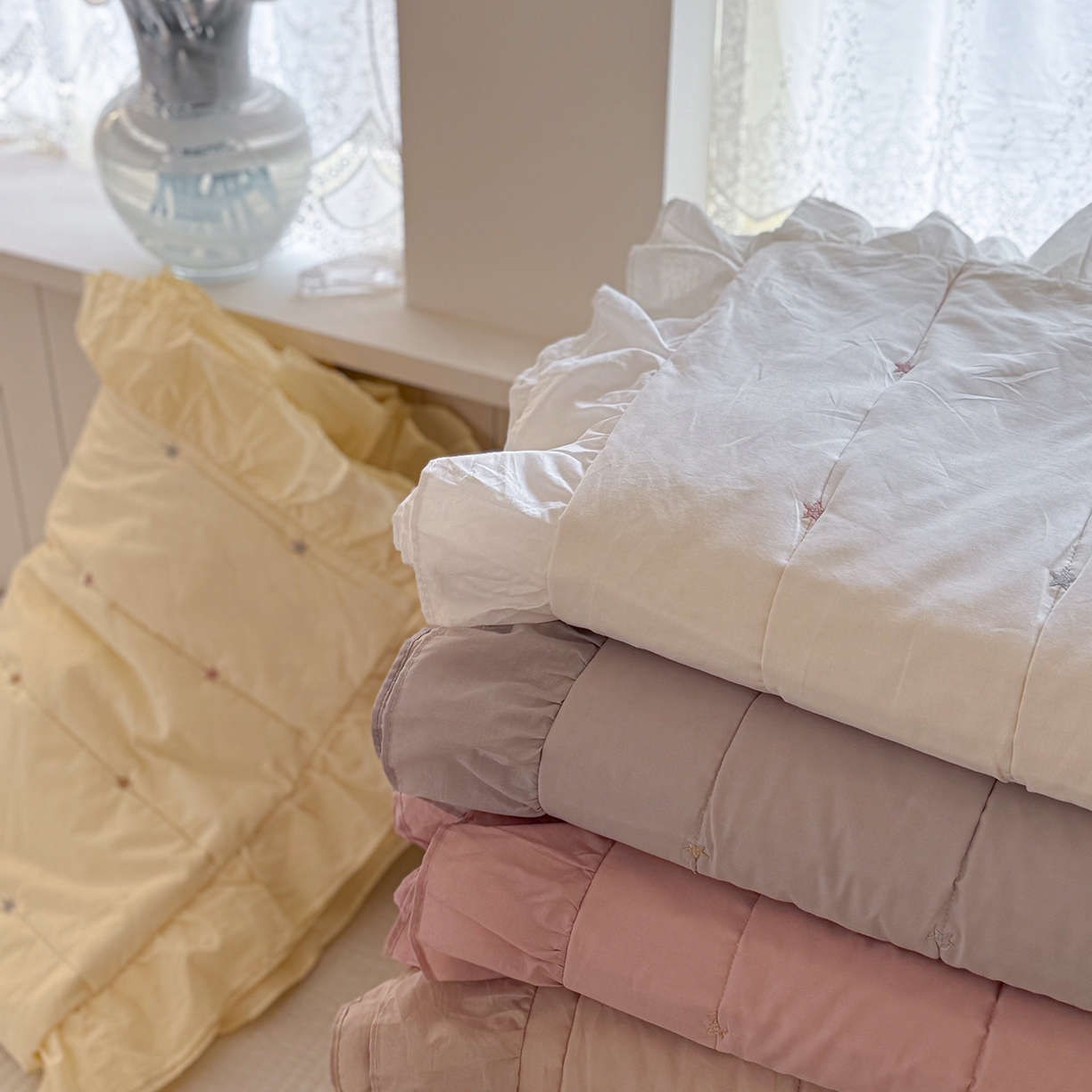 91家纺网 家纺一手货源 找家纺 诗黛尔 2026春夏新款星空间双面60支水洗全棉床盖三件套/四件套 组合