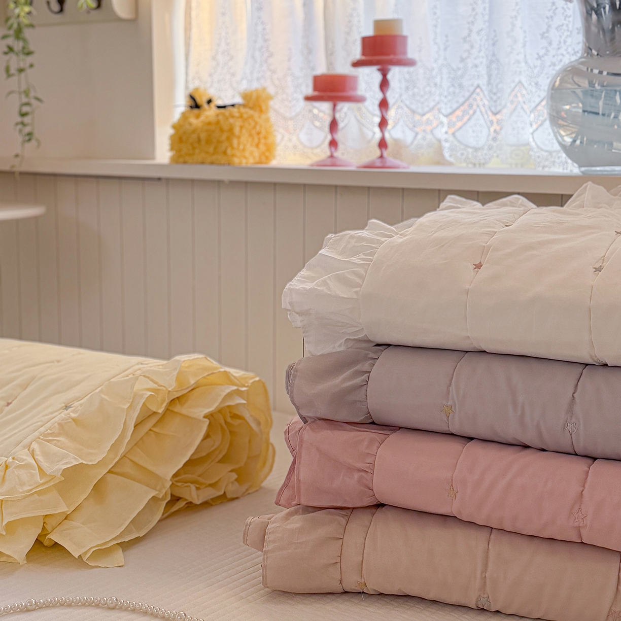 91家纺网 家纺一手货源 找家纺 诗黛尔 2026春夏新款星空间双面60支水洗全棉床盖三件套/四件套 组合