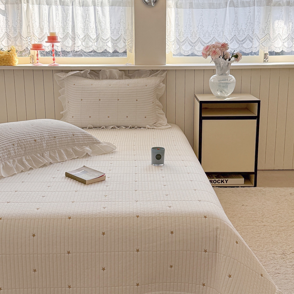 91家纺网 家纺一手货源 找家纺 诗黛尔 2026春夏新款星空间双面60支水洗全棉床盖三件套/四件套 星空间-暖白