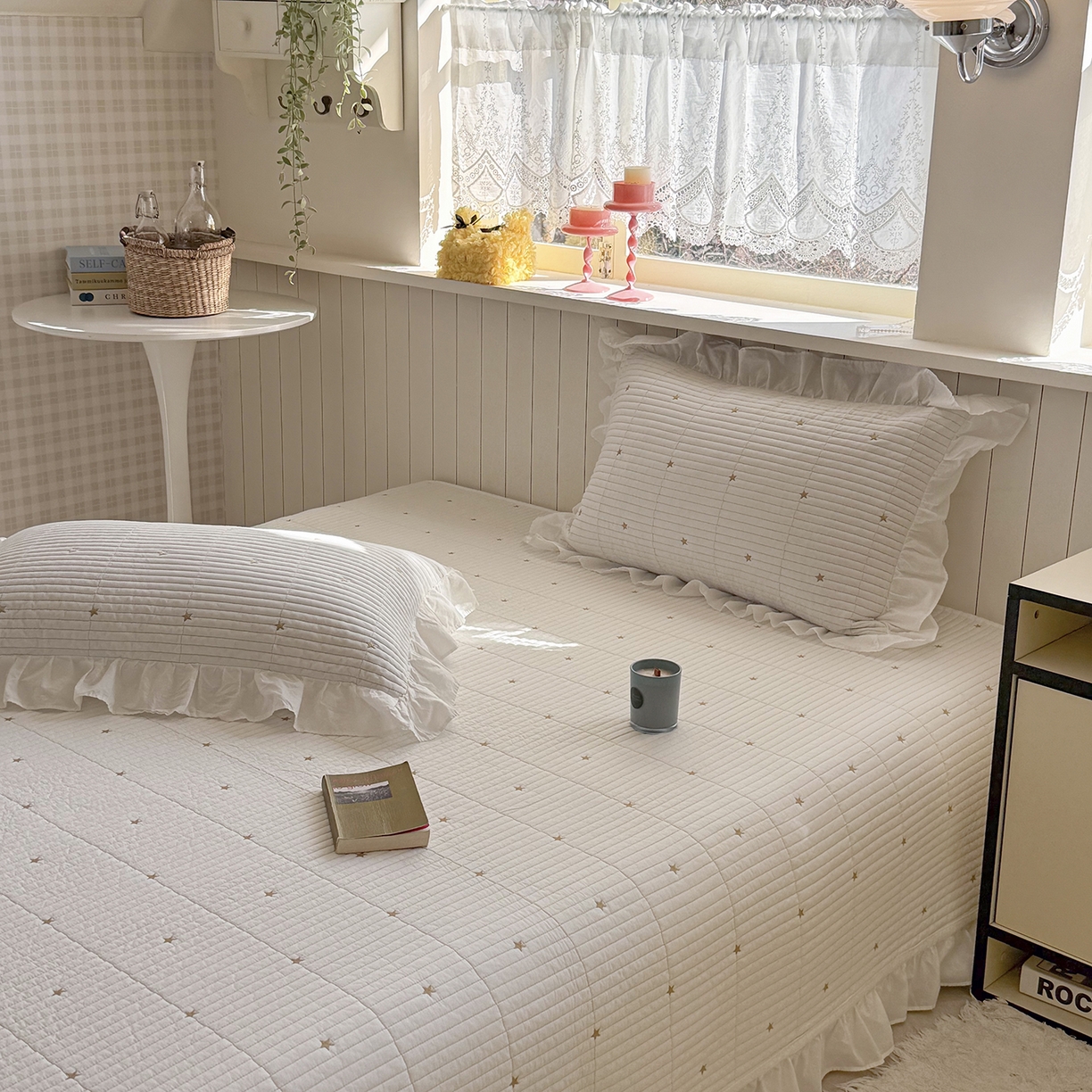 91家纺网 家纺一手货源 找家纺 诗黛尔 2026春夏新款星空间双面60支水洗全棉床盖三件套/四件套 星空间-暖白