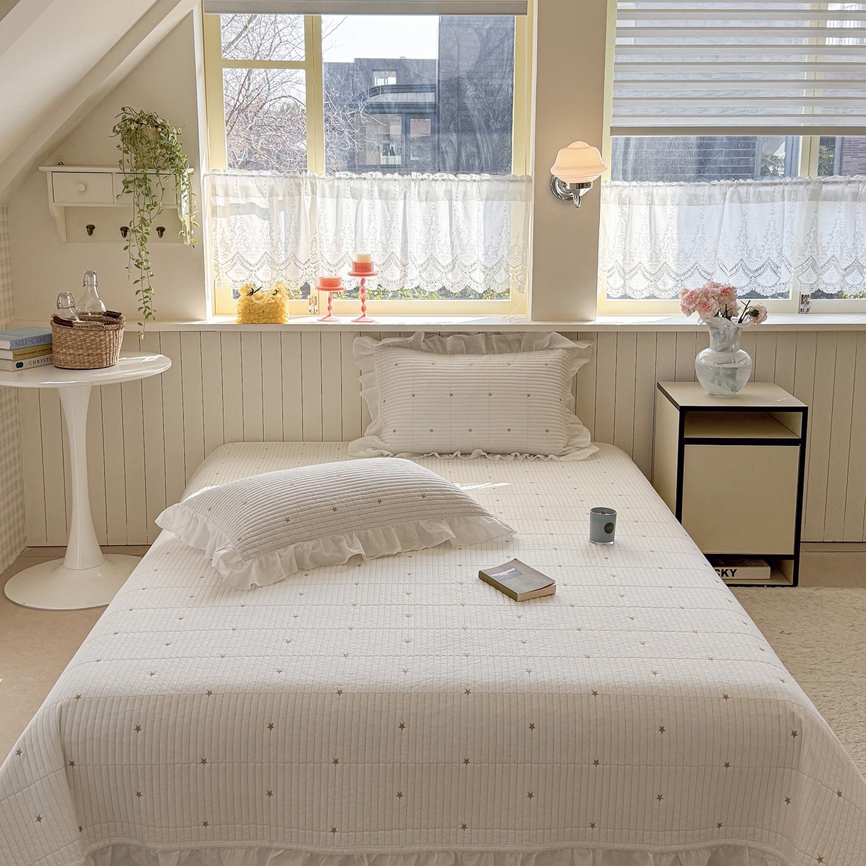 91家纺网 家纺一手货源 找家纺 诗黛尔 2026春夏新款星空间双面60支水洗全棉床盖三件套/四件套 星空间-暖白