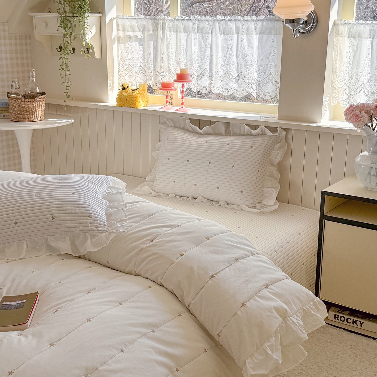 91家纺网 家纺一手货源 找家纺 诗黛尔 2026春夏新款星空间双面60支水洗全棉床盖三件套/四件套 星空间-暖白