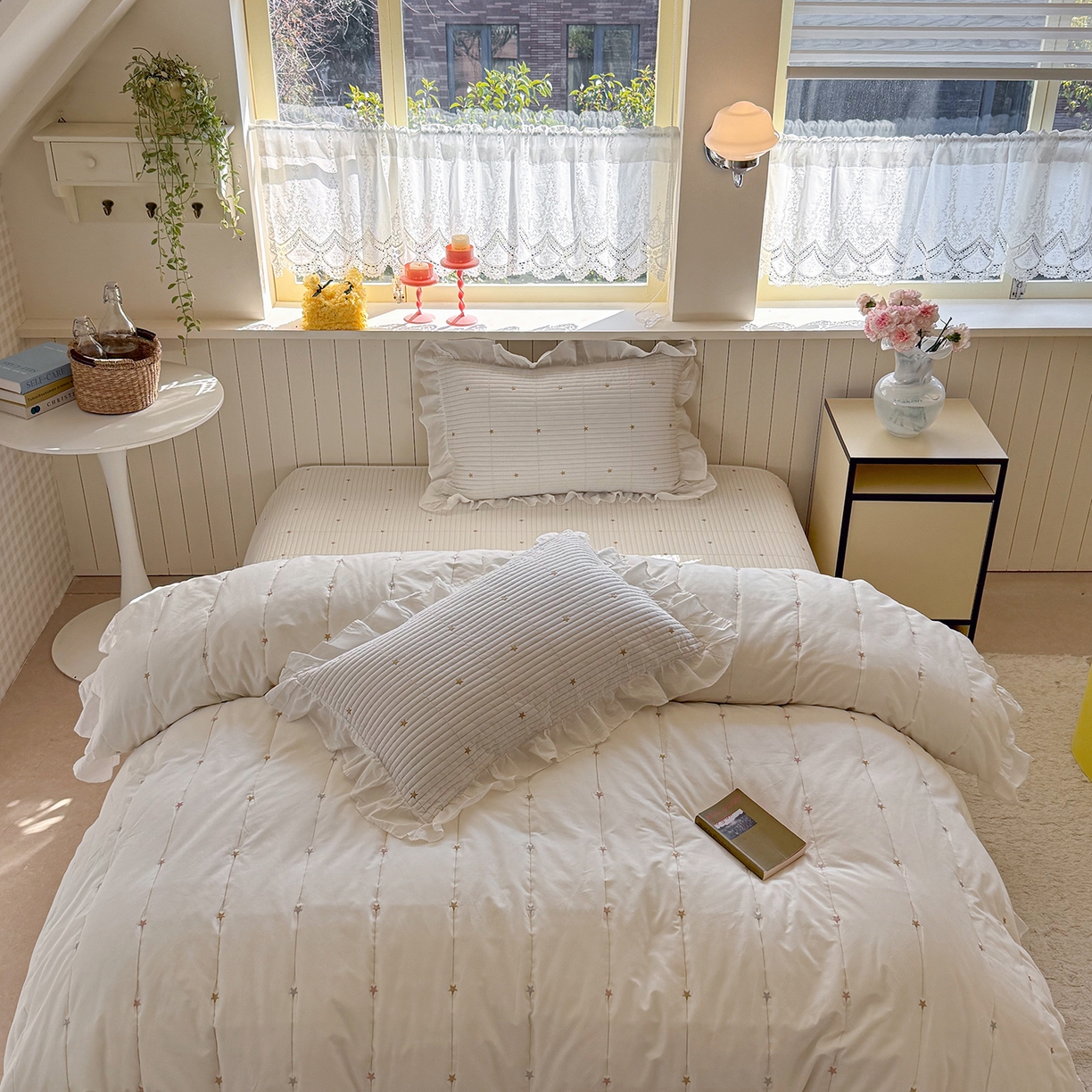 91家纺网 家纺一手货源 找家纺 诗黛尔 2026春夏新款星空间双面60支水洗全棉床盖三件套/四件套 星空间-暖白