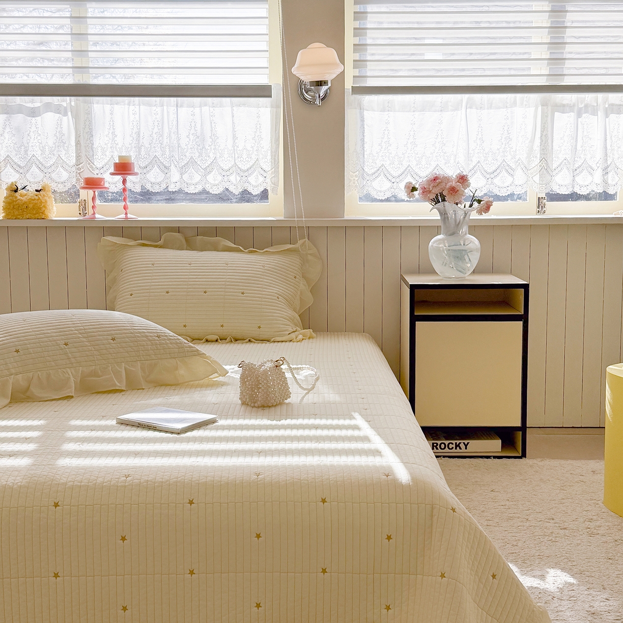 91家纺网 家纺一手货源 找家纺 诗黛尔 2026春夏新款星空间双面60支水洗全棉床盖三件套/四件套 星空间-浅黄