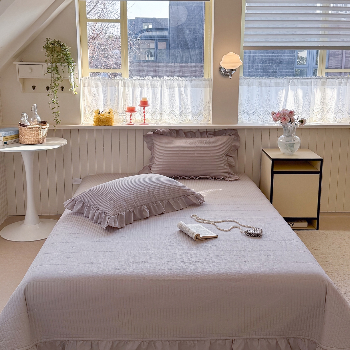 91家纺网 家纺一手货源 找家纺 诗黛尔 2026春夏新款星空间双面60支水洗全棉床盖三件套/四件套 星空间-浅紫