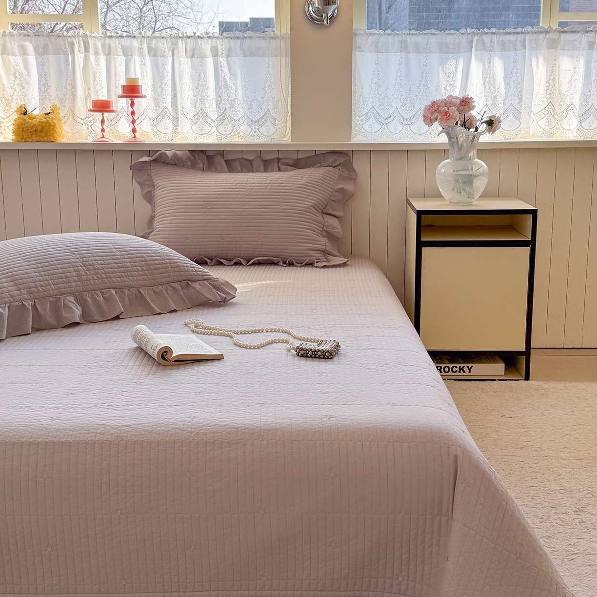 91家纺网 家纺一手货源 找家纺 诗黛尔 2026春夏新款星空间双面60支水洗全棉床盖三件套/四件套 星空间-浅紫