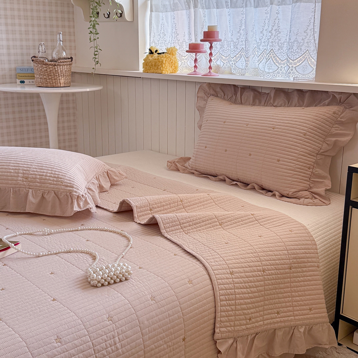 91家纺网 家纺一手货源 找家纺 诗黛尔 2026春夏新款星空间双面60支水洗全棉床盖三件套/四件套 星空间-浅咖