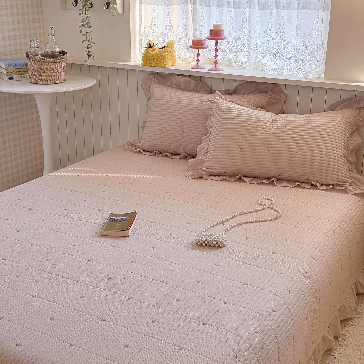 91家纺网 家纺一手货源 找家纺 诗黛尔 2026春夏新款星空间双面60支水洗全棉床盖三件套/四件套 星空间-浅咖