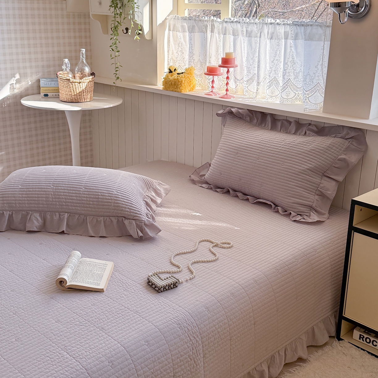 91家纺网 家纺一手货源 找家纺 诗黛尔 2026春夏新款星空间双面60支水洗全棉床盖三件套/四件套 星空间-浅紫