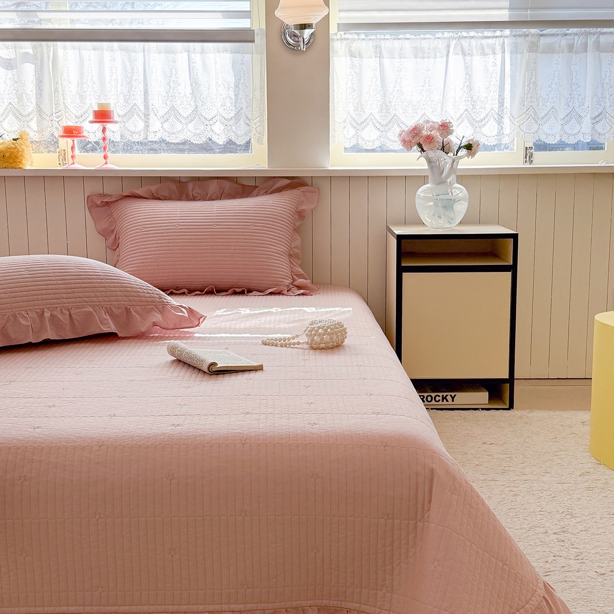 91家纺网 家纺一手货源 找家纺 诗黛尔 2026春夏新款星空间双面60支水洗全棉床盖三件套/四件套 星空间-樱粉