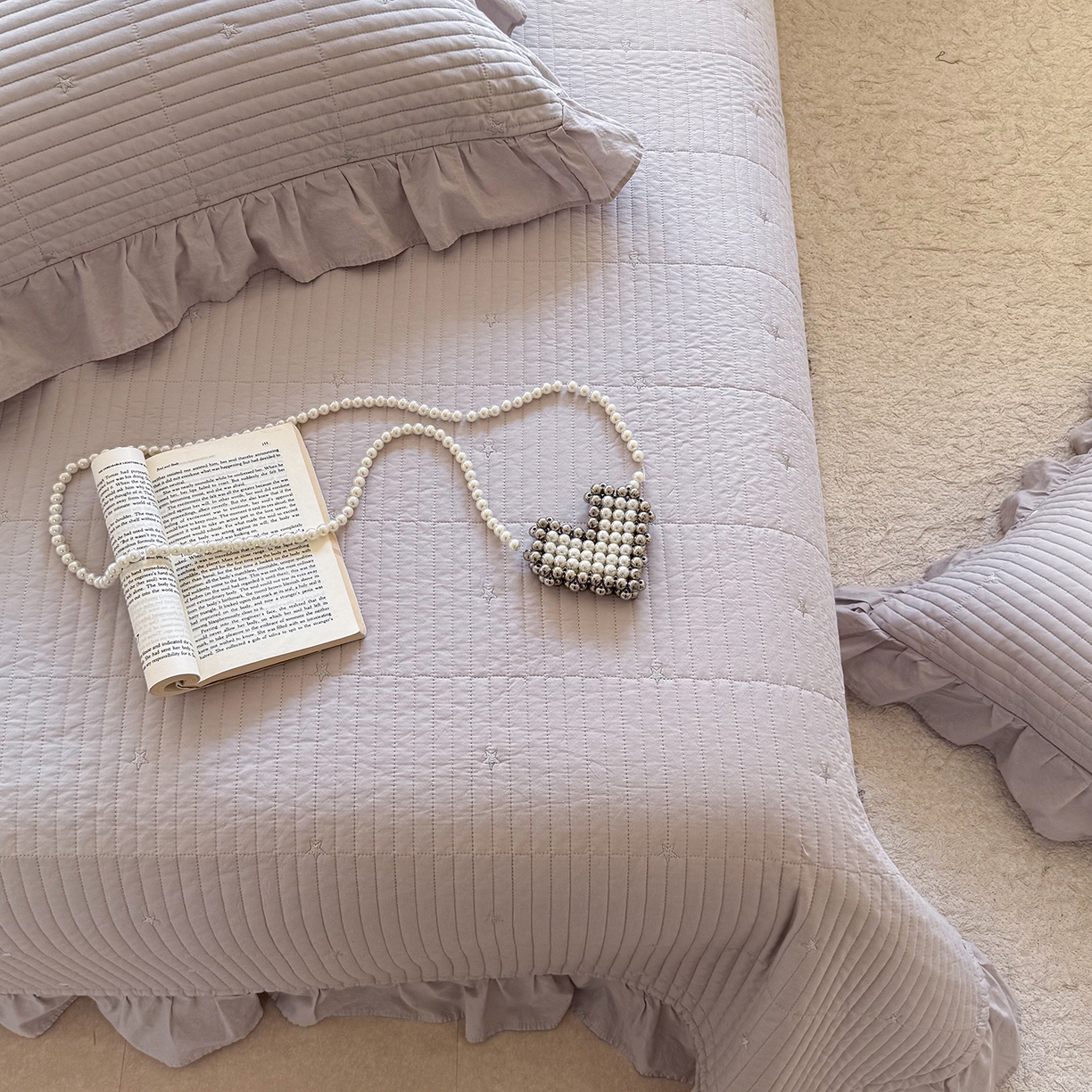 91家纺网 家纺一手货源 找家纺 诗黛尔 2026春夏新款星空间双面60支水洗全棉床盖三件套/四件套 星空间-浅紫