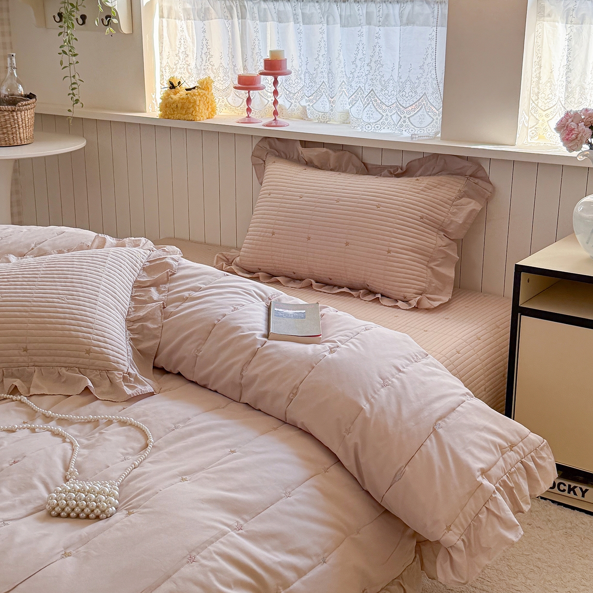 91家纺网 家纺一手货源 找家纺 诗黛尔 2026春夏新款星空间双面60支水洗全棉床盖三件套/四件套 星空间-浅咖