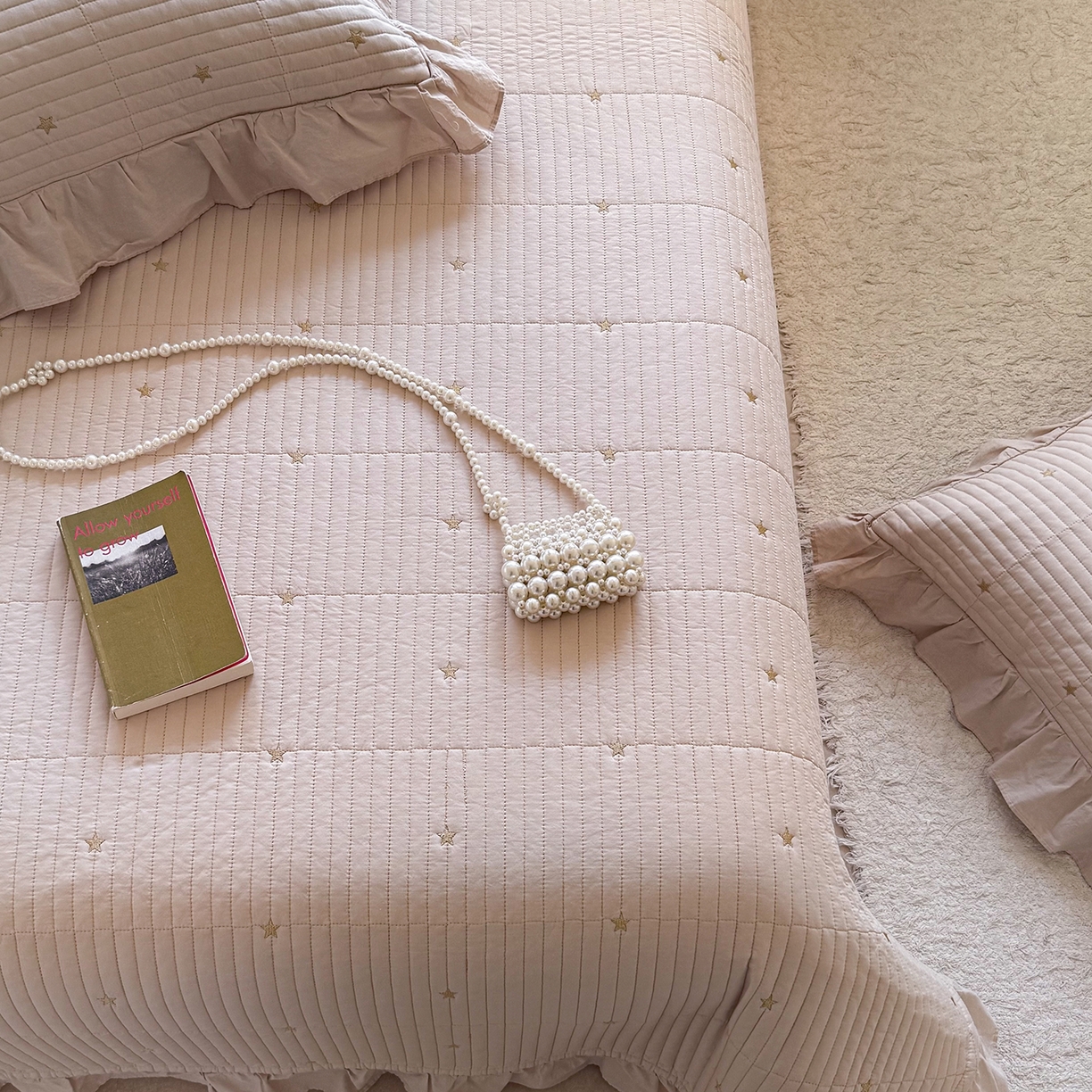 91家纺网 家纺一手货源 找家纺 诗黛尔 2026春夏新款星空间双面60支水洗全棉床盖三件套/四件套 星空间-浅咖