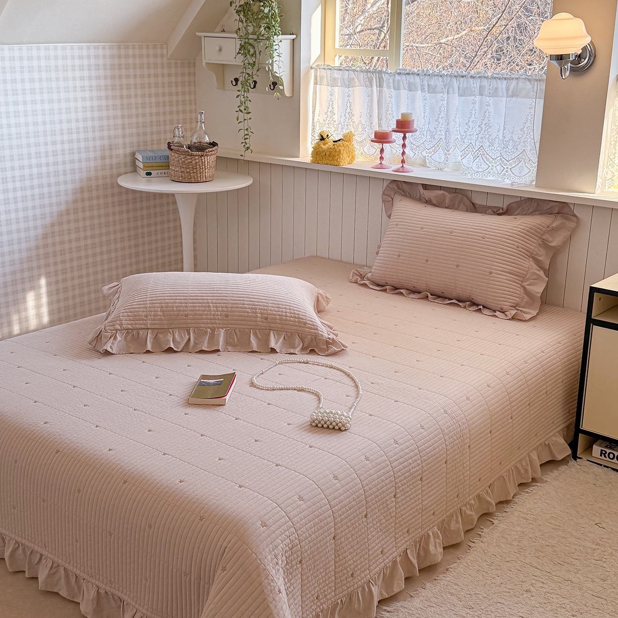 91家纺网 家纺一手货源 找家纺 诗黛尔 2026春夏新款星空间双面60支水洗全棉床盖三件套/四件套 星空间-浅咖