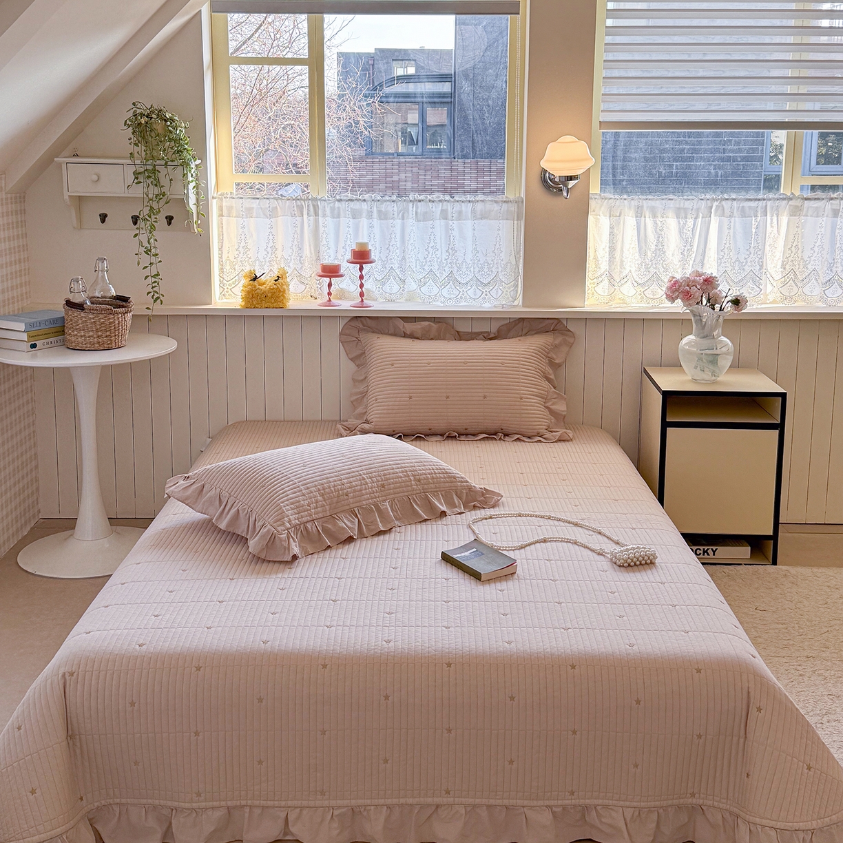 91家纺网 家纺一手货源 找家纺 诗黛尔 2026春夏新款星空间双面60支水洗全棉床盖三件套/四件套 星空间-浅咖