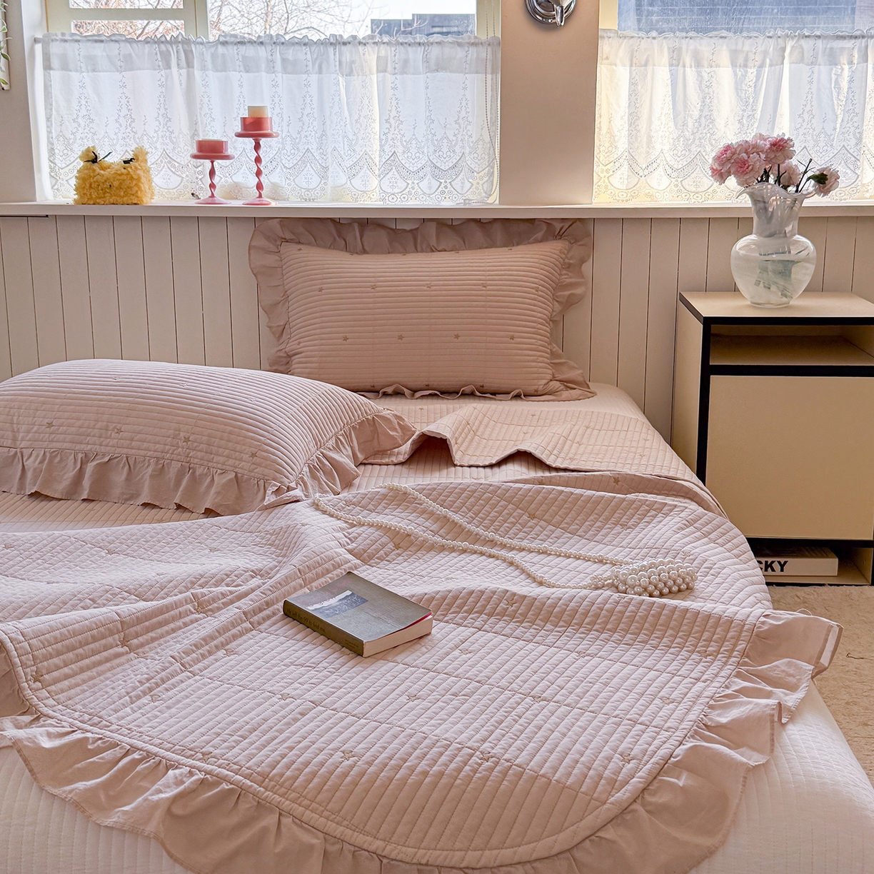 91家纺网 家纺一手货源 找家纺 诗黛尔 2026春夏新款星空间双面60支水洗全棉床盖三件套/四件套 星空间-浅咖