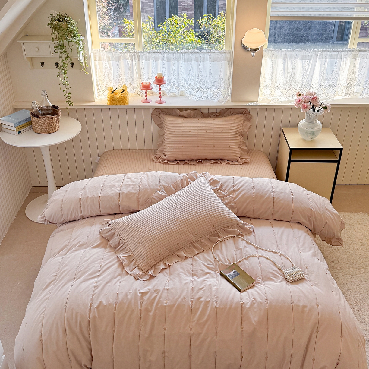 91家纺网 家纺一手货源 找家纺 诗黛尔 2026春夏新款星空间双面60支水洗全棉床盖三件套/四件套 星空间-浅咖