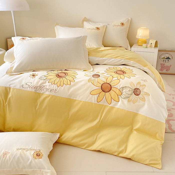 91家纺网 家纺一手货源 找家纺 （总）金绣美居 2026新款全棉纯棉大版贴布绣四件套-向日葵