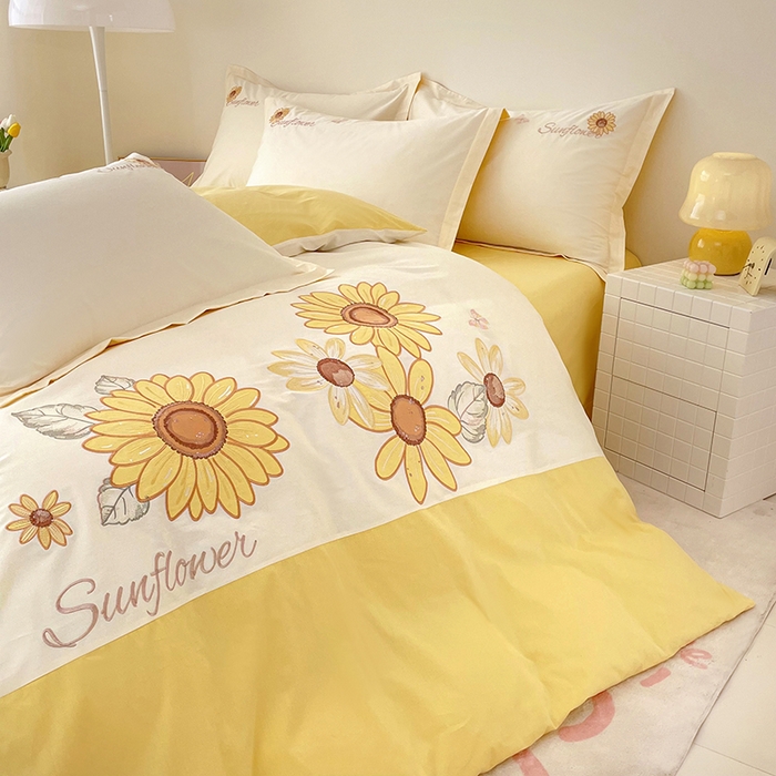 91家纺网 家纺一手货源 找家纺 （总）金绣美居 2026新款全棉纯棉大版贴布绣四件套-向日葵