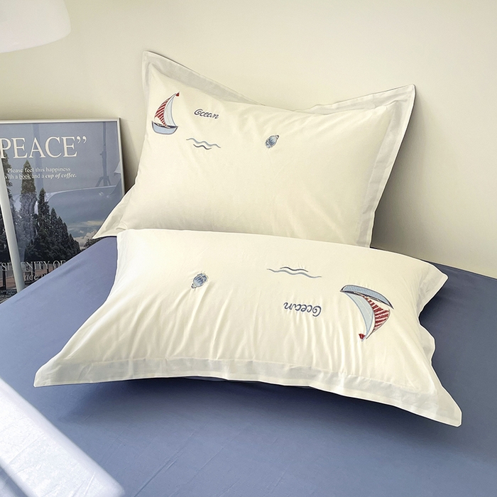 91家纺网 家纺一手货源 找家纺 （总）金绣美居 2026新款全棉纯棉大版贴布绣四件套-帆船