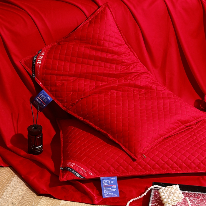 91家纺网 家纺一手货源 找家纺 （总）糖果枕芯 2026新款经典爆款全棉天然绗绣小方格大红婚庆全荞麦护颈枕保健枕头枕芯