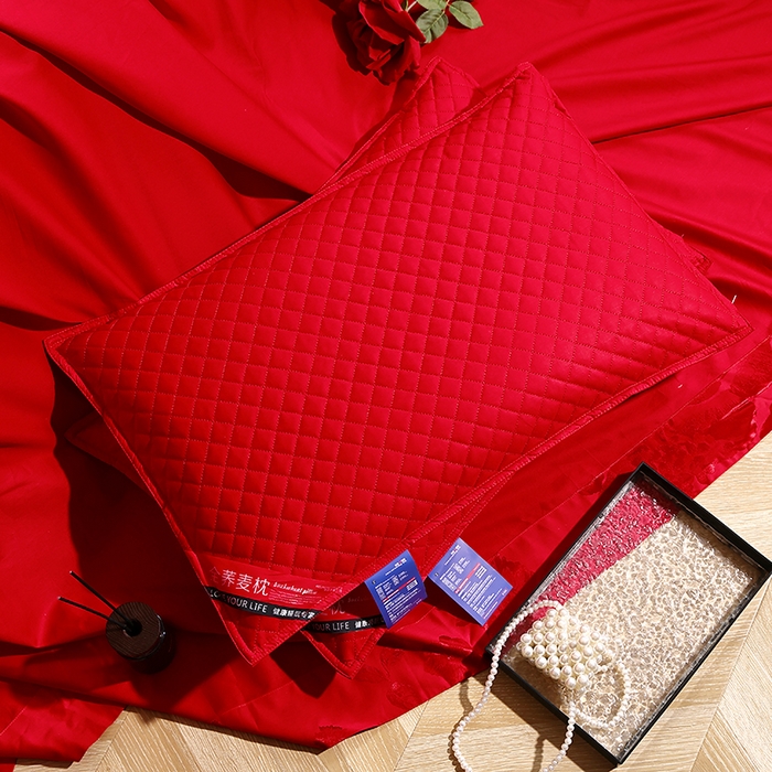 91家纺网 家纺一手货源 找家纺 （总）糖果枕芯 2026新款经典爆款全棉天然绗绣小方格大红婚庆全荞麦护颈枕保健枕头枕芯