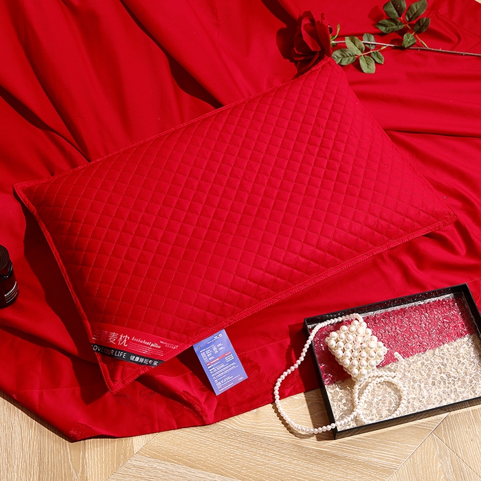 91家纺网 家纺一手货源 找家纺 （总）糖果枕芯 2026新款经典爆款全棉天然绗绣小方格大红婚庆全荞麦护颈枕保健枕头枕芯