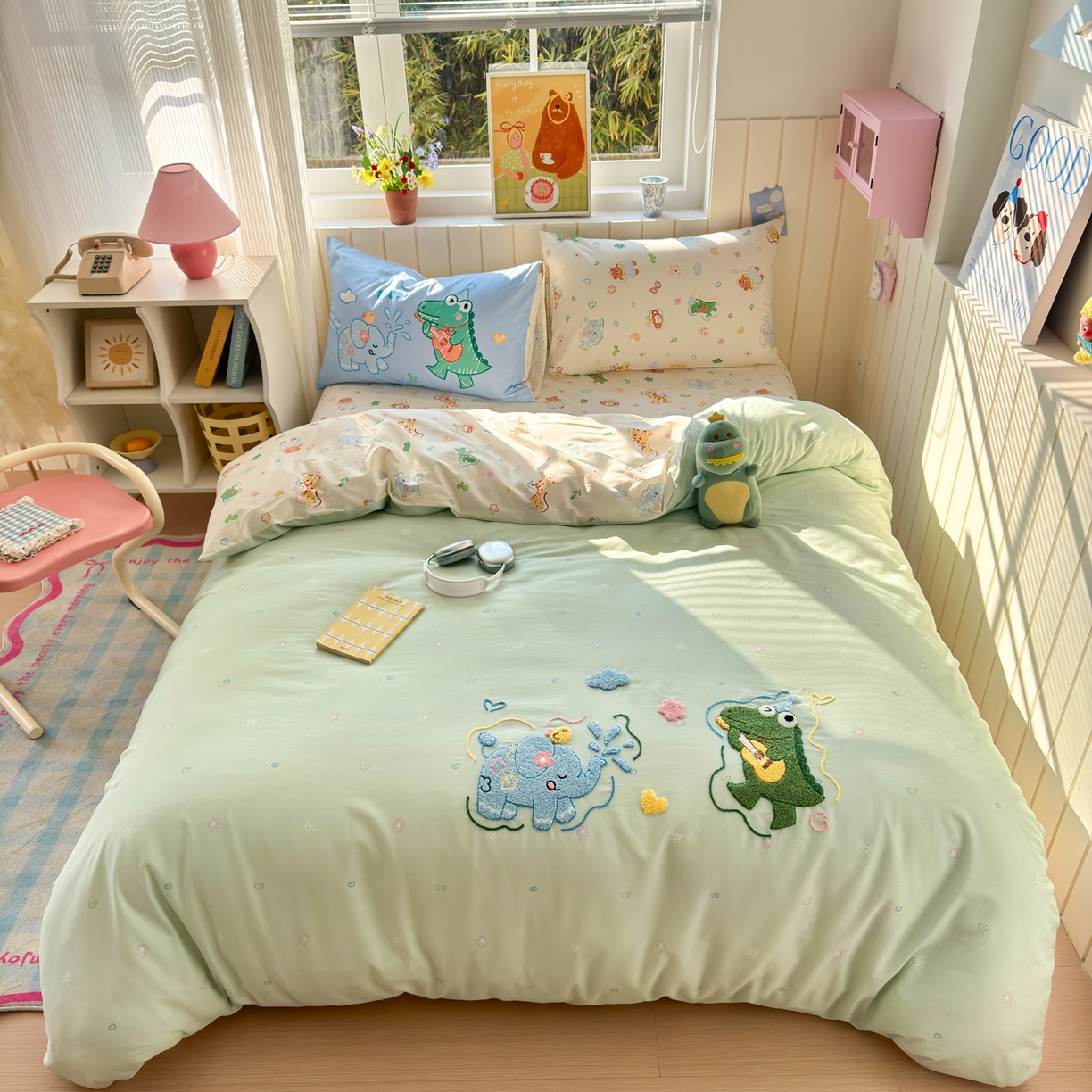 乐童家纺 2026新款13370纯棉毛巾绣呆萌系列四件套第一波 动物世界