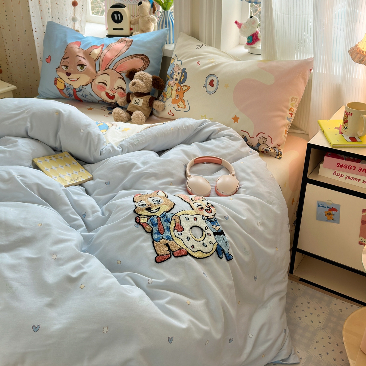 91家纺网 家纺一手货源 找家纺 乐童家纺 2026新款13370纯棉毛巾绣呆萌系列四件套第一波 萌趣CP