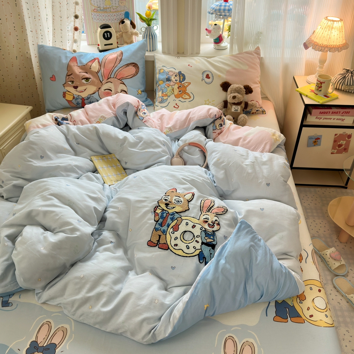 91家纺网 家纺一手货源 找家纺 乐童家纺 2026新款13370纯棉毛巾绣呆萌系列四件套第一波 萌趣CP