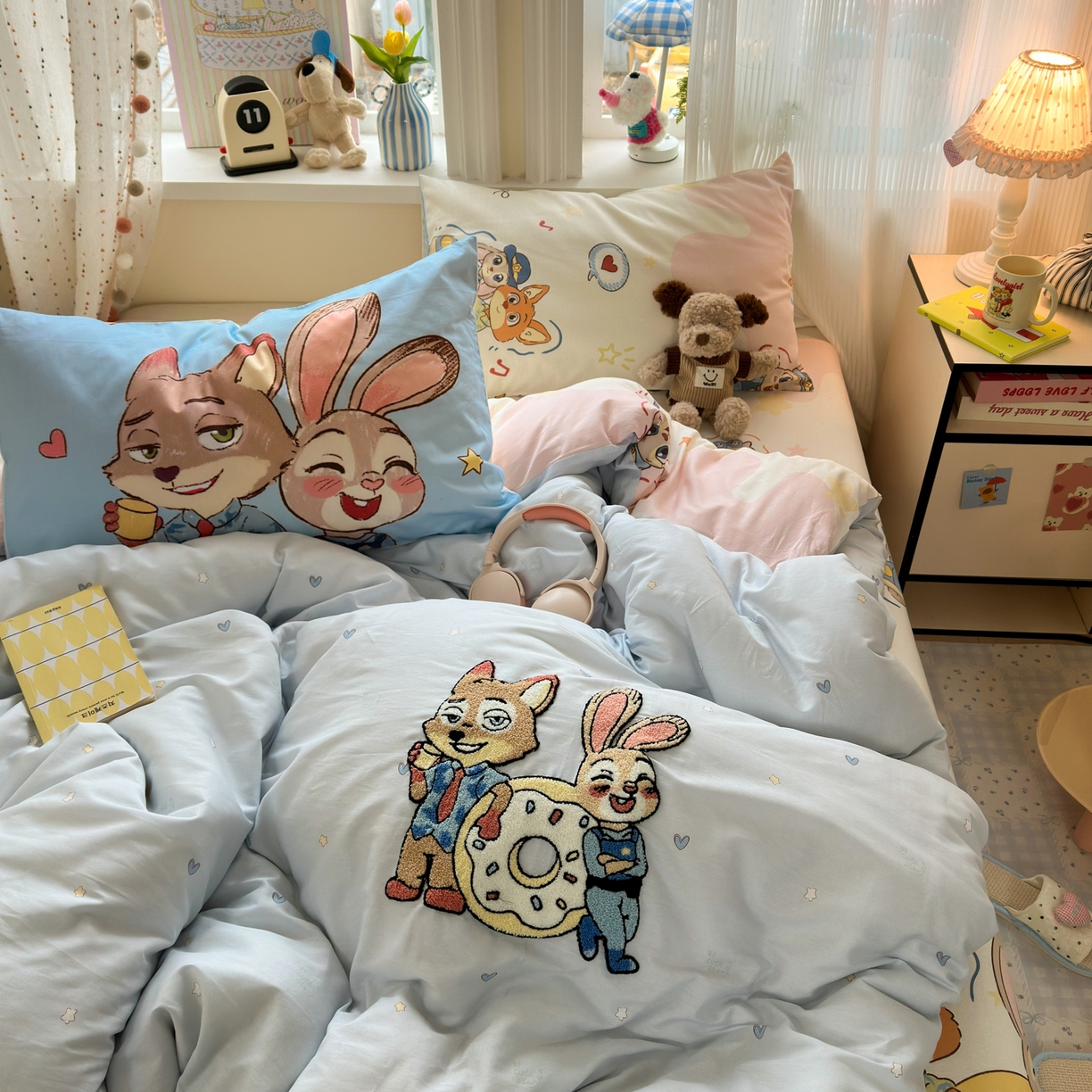 91家纺网 家纺一手货源 找家纺 乐童家纺 2026新款13370纯棉毛巾绣呆萌系列四件套第一波 萌趣CP