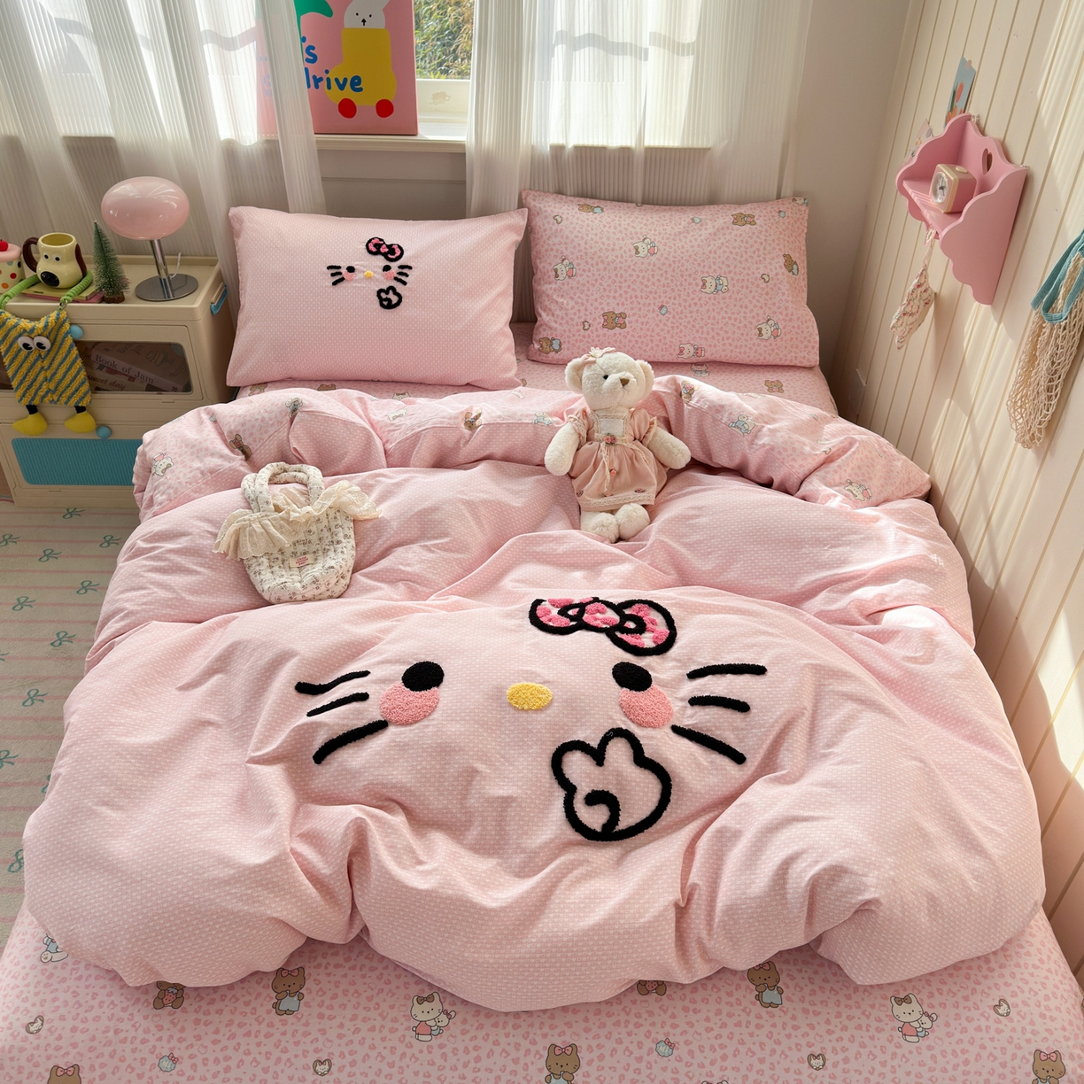 乐童家纺 2026新款13370纯棉毛巾绣呆萌系列四件套第一波 豹纹KT 粉