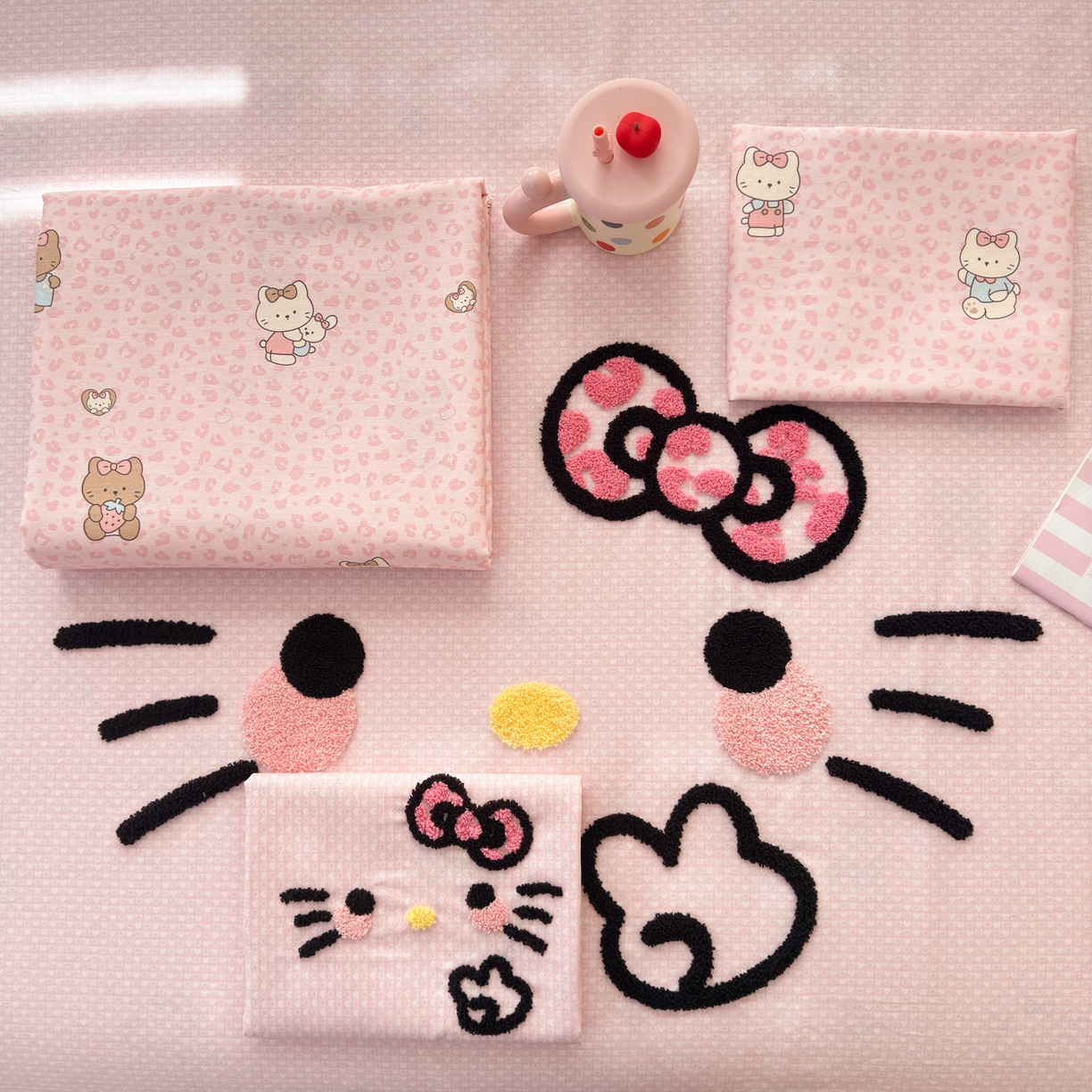 91家纺网 家纺一手货源 找家纺 乐童家纺 2026新款13370纯棉毛巾绣呆萌系列四件套第一波 豹纹KT 粉