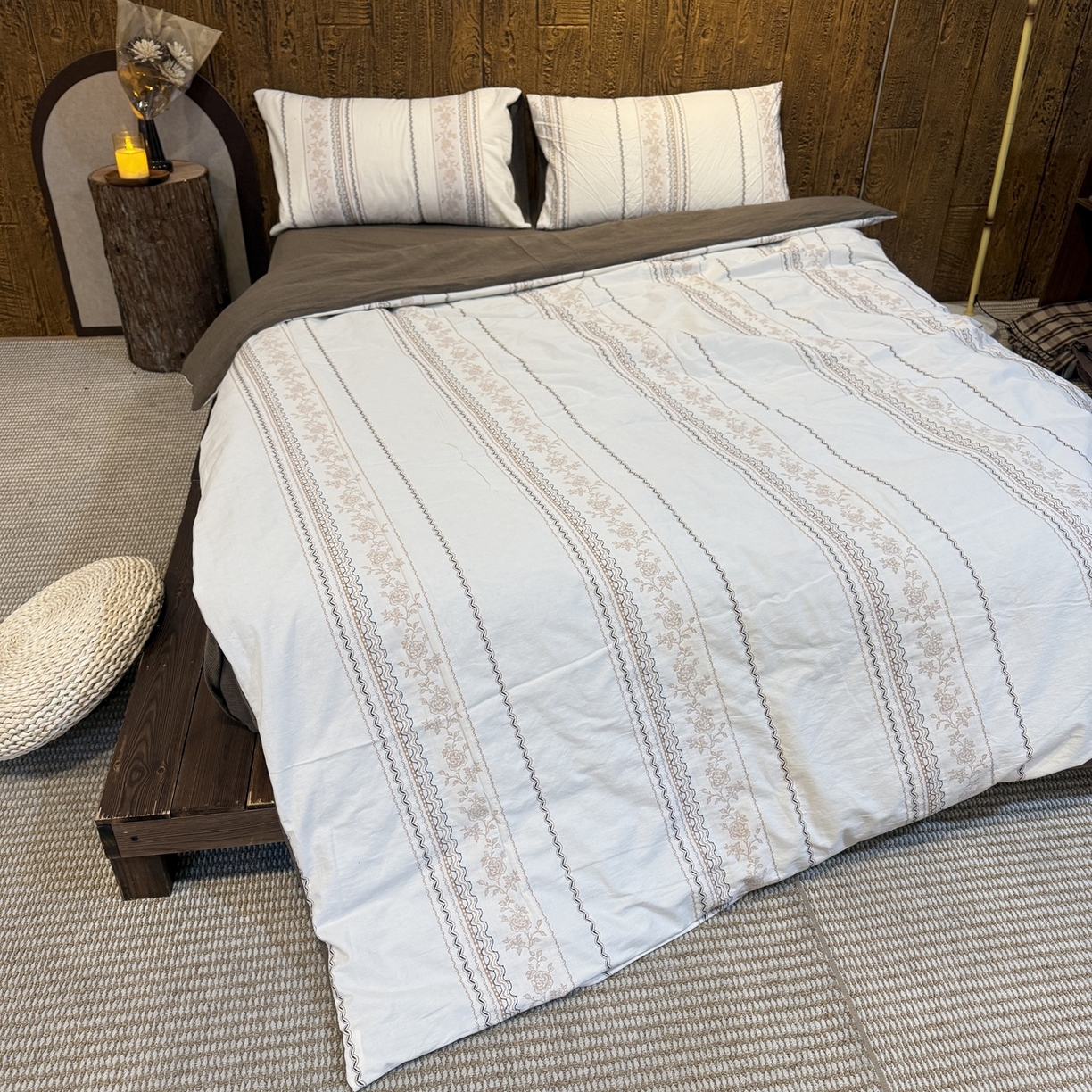 91家纺网 家纺一手货源 找家纺 （总）仰望棉麻双层纱供应链 2026新款棉麻色织大提花织带款四件套-蝶蔓