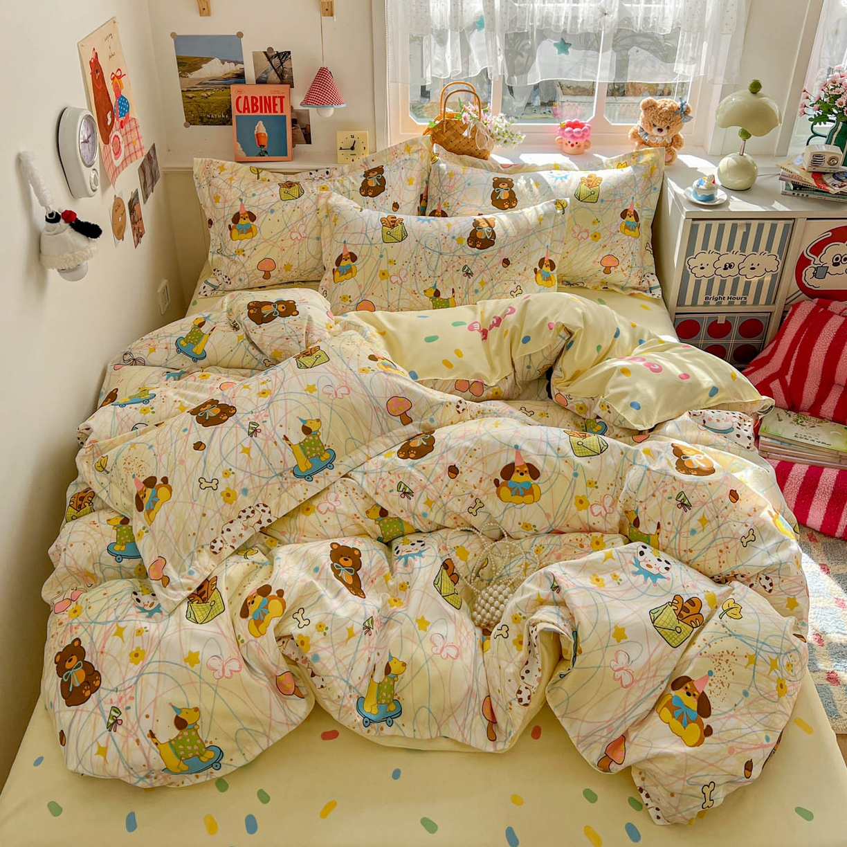 91家纺网 家纺一手货源 找家纺 花伞家居 2026直播网销斜纹加厚磨毛印花植物羊绒四件套（更多花型见二链接）凌乱小狗