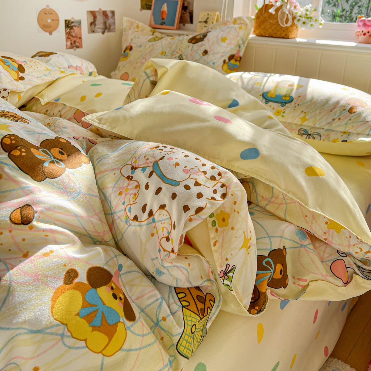 91家纺网 家纺一手货源 找家纺 花伞家居 2026直播网销斜纹加厚磨毛印花植物羊绒四件套（更多花型见二链接）凌乱小狗