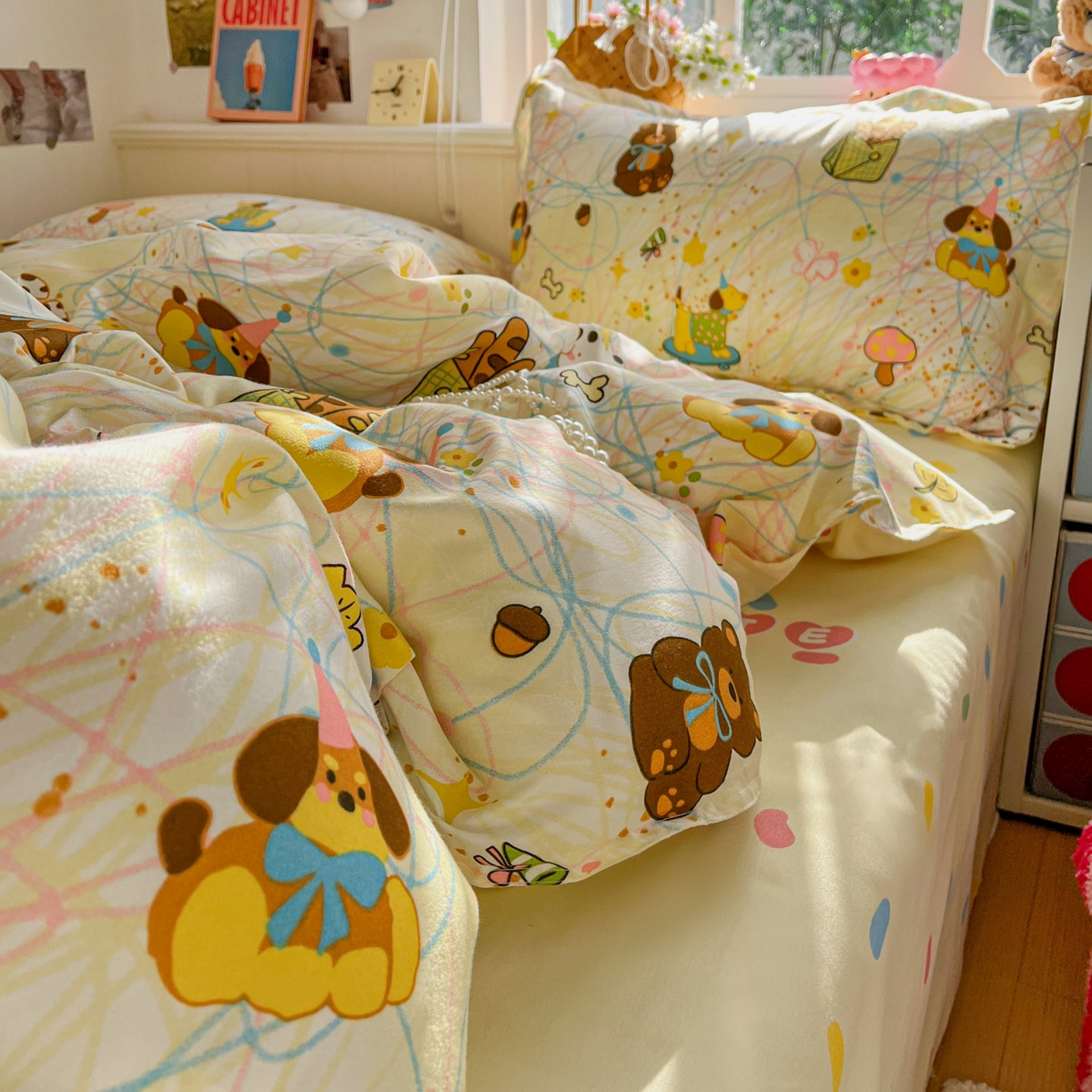 91家纺网 家纺一手货源 找家纺 花伞家居 2026直播网销斜纹加厚磨毛印花植物羊绒四件套（更多花型见二链接）凌乱小狗