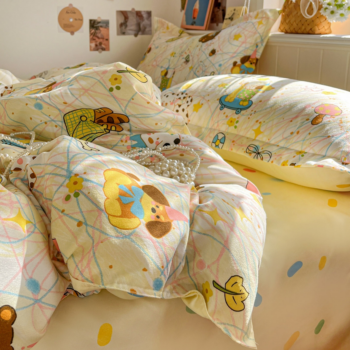 91家纺网 家纺一手货源 找家纺 花伞家居 2026直播网销斜纹加厚磨毛印花植物羊绒四件套（更多花型见二链接）凌乱小狗