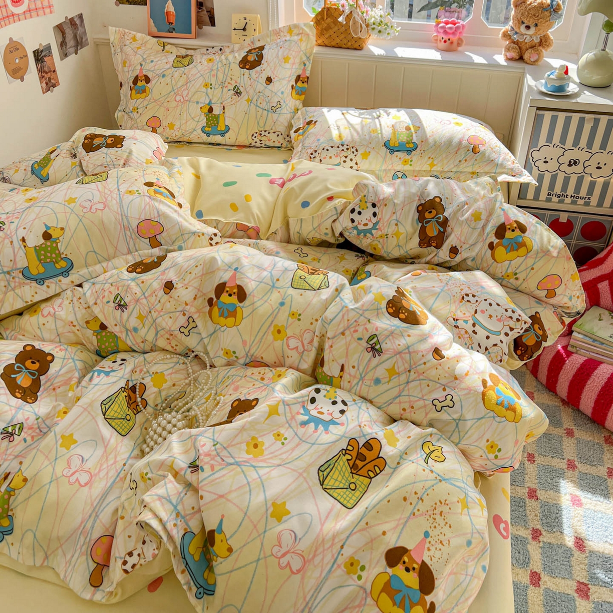 91家纺网 家纺一手货源 找家纺 花伞家居 2026直播网销斜纹加厚磨毛印花植物羊绒四件套（更多花型见二链接）凌乱小狗